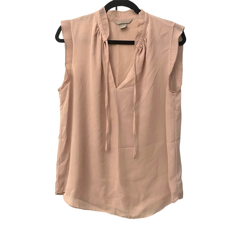 H&M Chiffon Pink Pleated Neck Blouse Office Rose Keyhole